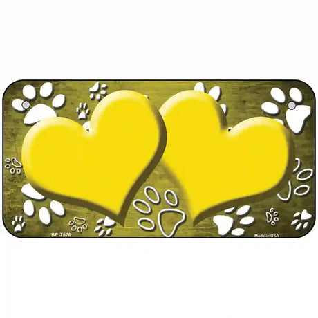 Paw Heart Yellow White Metal Novelty License Plate 6" x 3" (BP)