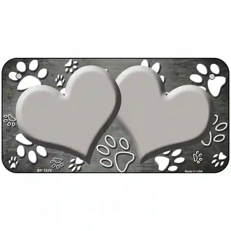 Paw Heart Gray White Metal Novelty License Plate 6" x 3" (BP)