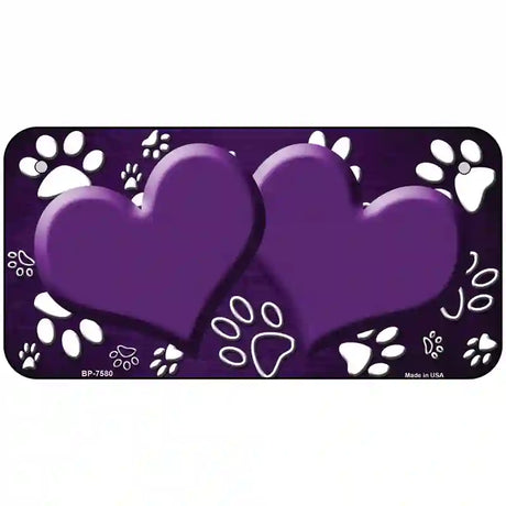 Paw Heart Purple White Metal Novelty License Plate 6" x 3" (BP)