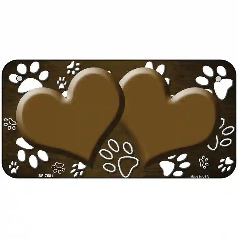 Paw Heart Brown White Metal Novelty License Plate 6" x 3" (BP)