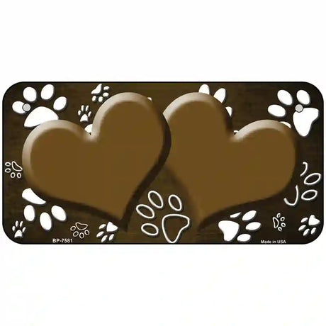 Paw Heart Brown White Metal Novelty License Plate 6" x 3" (BP)