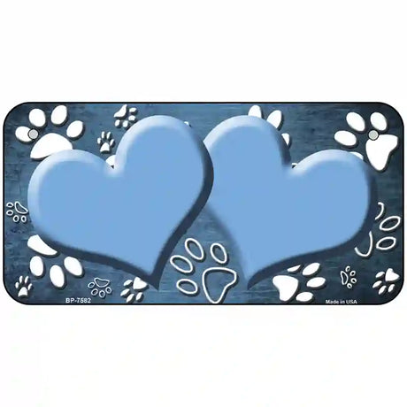 Paw Heart Light Blue White Metal Novelty License Plate 6" x 3" (BP)