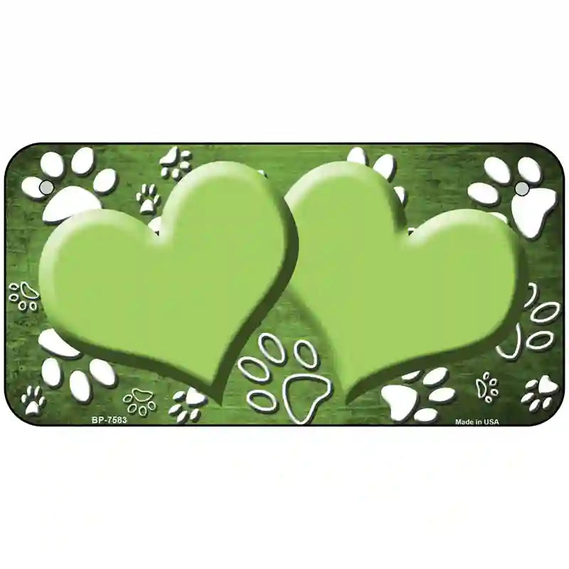 Paw Heart Lime Green White Metal Novelty License Plate 6" x 3" (BP)