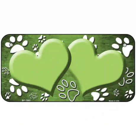 Paw Heart Lime Green White Metal Novelty License Plate 6" x 3" (BP)