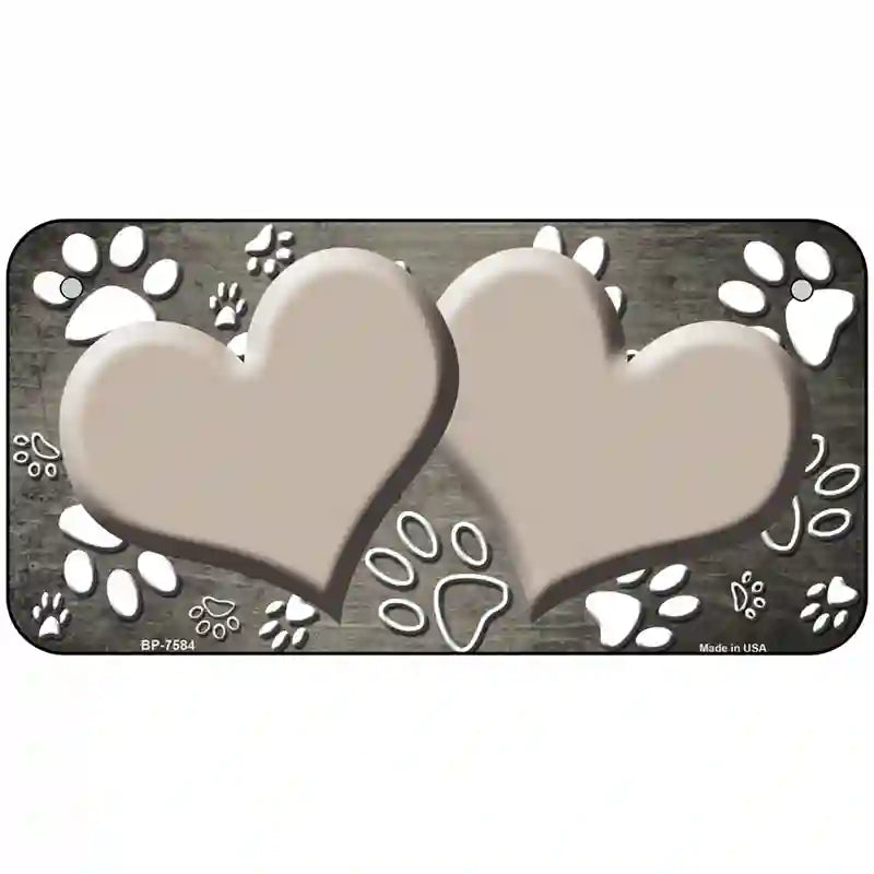 Paw Heart Tan White Metal Novelty License Plate 6" x 3" (BP)