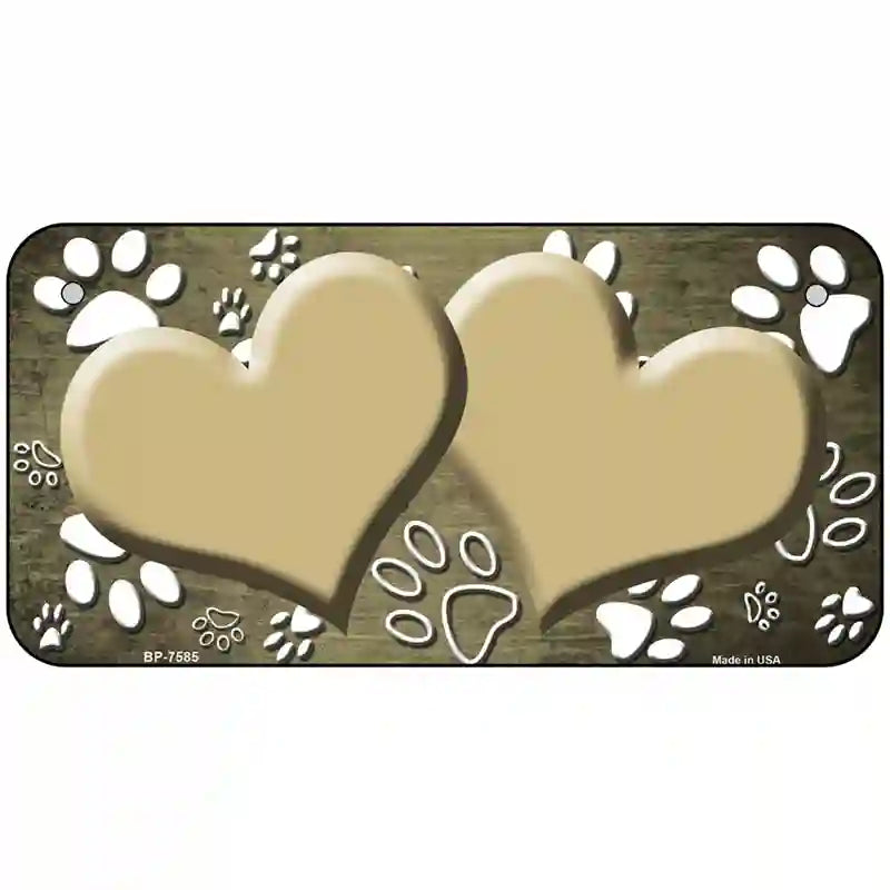 Paw Heart Gold White Metal Novelty License Plate 6" x 3" (BP)