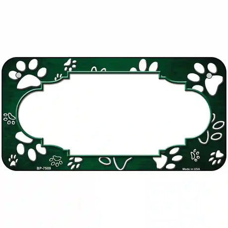 Paw Scallop Green White Metal Novelty License Plate 6" x 3" (BP)