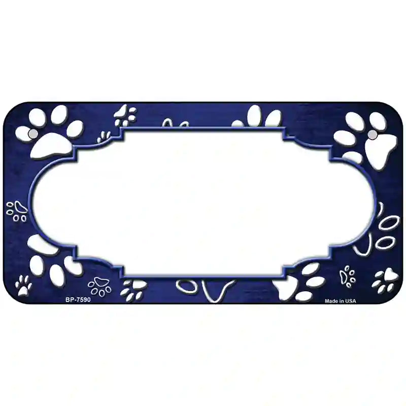 Paw Scallop Blue White Metal Novelty License Plate 6" x 3" (BP)