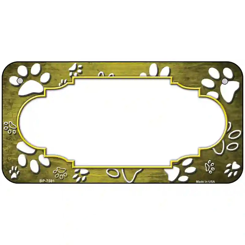 Paw Scallop Yellow White Metal Novelty License Plate 6" x 3" (BP)