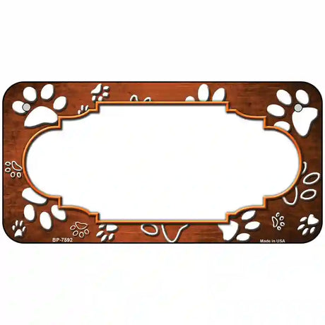 Paw Scallop Orange White Metal Novelty License Plate 6" x 3" (BP)