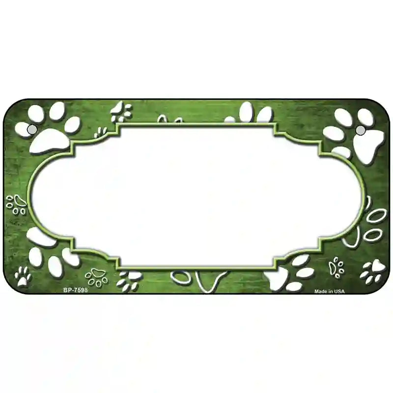 Paw Scallop Lime Green White Metal Novelty License Plate 6" x 3" (BP)