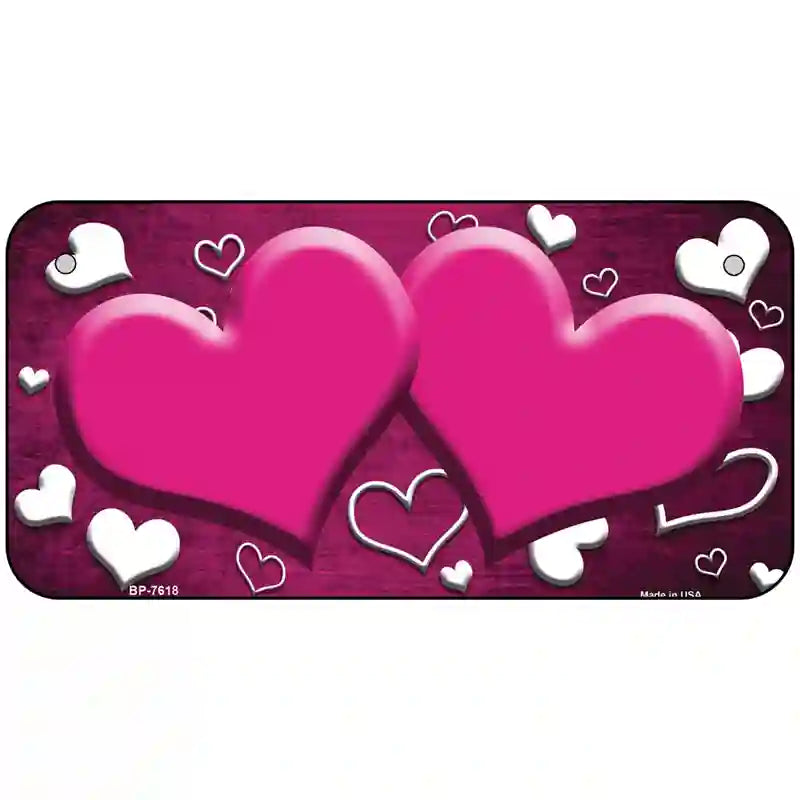 Pink White Love Hearts Oil Rubbed Metal Novelty License Plate 6" x 3" (BP)