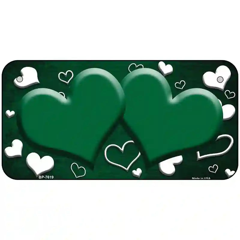 Green White Love Hearts Oil Rubbed Metal Novelty License Plate 6" x 3" (BP)