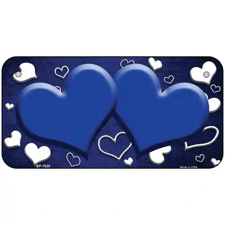 Blue White Love Hearts Oil Rubbed Metal Novelty License Plate 6" x 3" (BP)