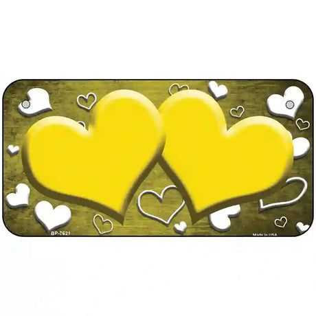 Yellow White Love Hearts Oil Rubbed Metal Novelty License Plate 6" x 3" (BP)