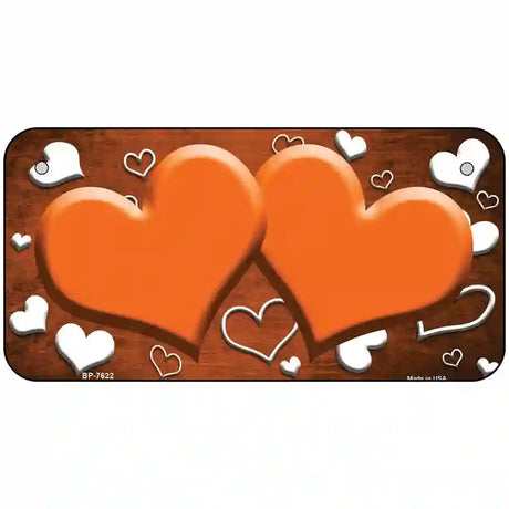 Orange White Love Hearts Oil Rubbed Metal Novelty License Plate 6" x 3" (BP)