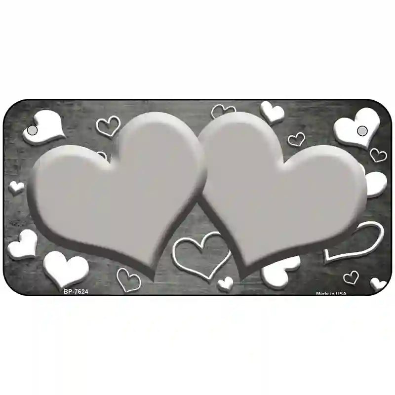 Gray White Love Hearts Oil Rubbed Metal Novelty License Plate 6" x 3" (BP)