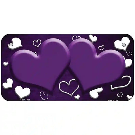 Purple White Love Hearts Oil Rubbed Metal Novelty License Plate 6" x 3" (BP)