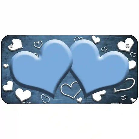 Light Blue White Love Hearts Oil Rubbed Metal Novelty License Plate 6" x 3" (BP)