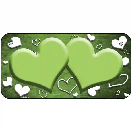 Lime Green White Love Hearts Oil Rubbed Metal Novelty License Plate 6" x 3" (BP)