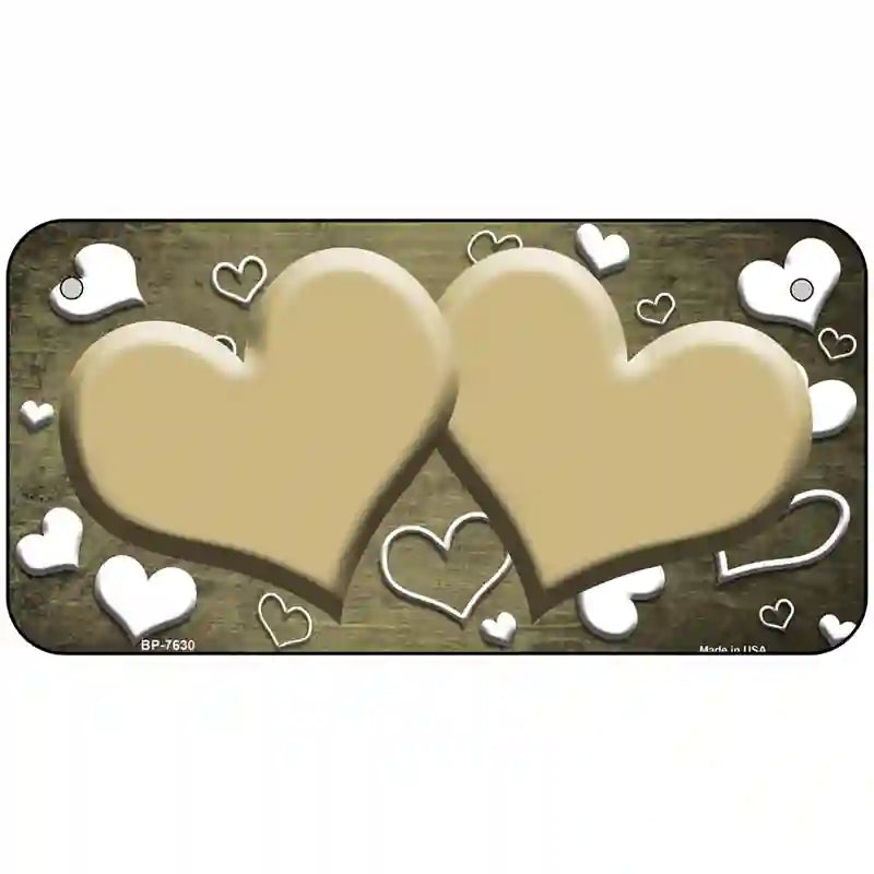 Gold White Love Hearts Oil Rubbed Metal Novelty License Plate 6" x 3" (BP)