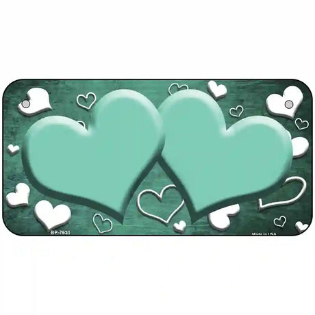 Mint White Love Hearts Oil Rubbed Metal Novelty License Plate 6" x 3" (BP)