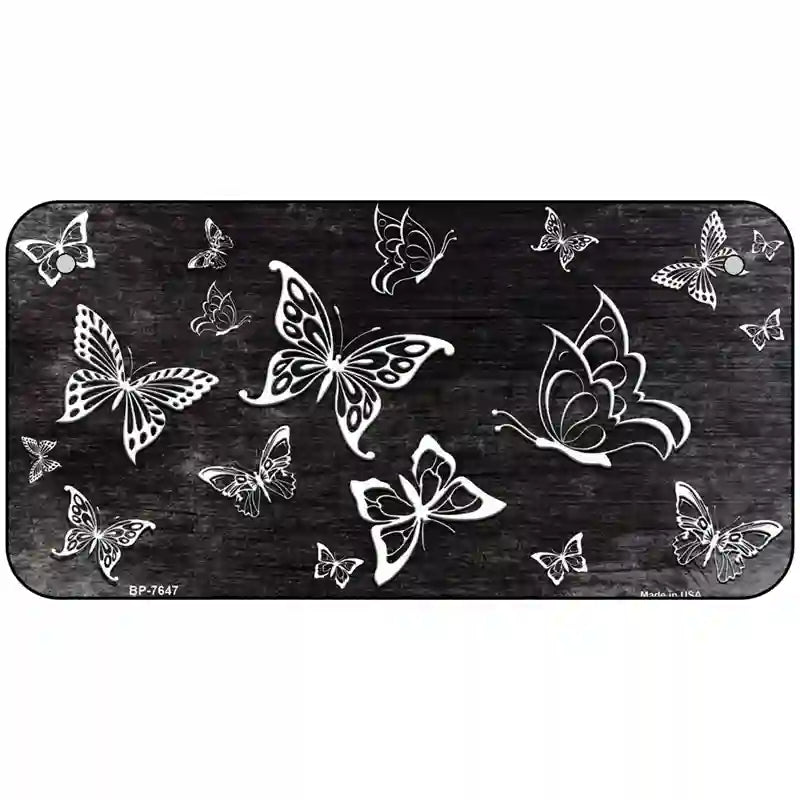 Black White Butterfly Oil Rubbed Metal Novelty License Plate 6" x 3" (BP)