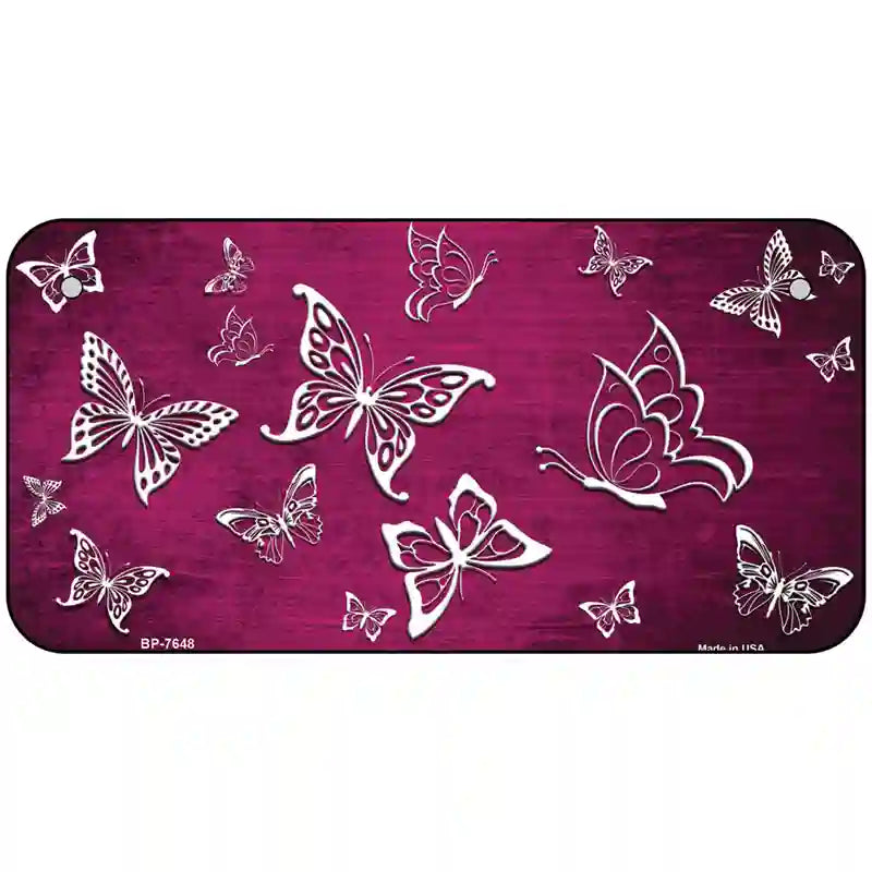 Pink White Butterfly Oil Rubbed Metal Novelty License Plate 6" x 3" (BP)