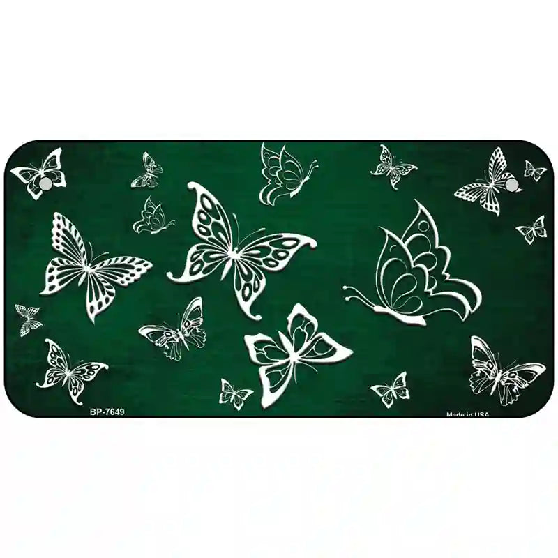 Green White Butterfly Oil Rubbed Metal Novelty License Plate 6" x 3" (BP)