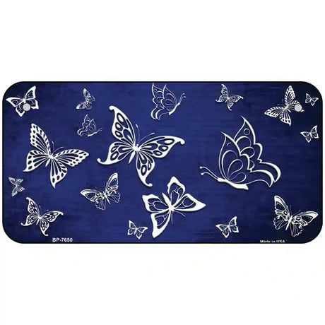 Blue White Butterfly Oil Rubbed Metal Novelty License Plate 6" x 3" (BP)