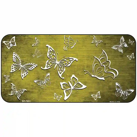 Yellow White Butterfly Oil Rubbed Metal Novelty License Plate 6" x 3" (BP)