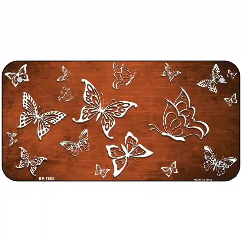 Orange White Butterfly Oil Rubbed Metal Novelty License Plate 6" x 3" (BP)