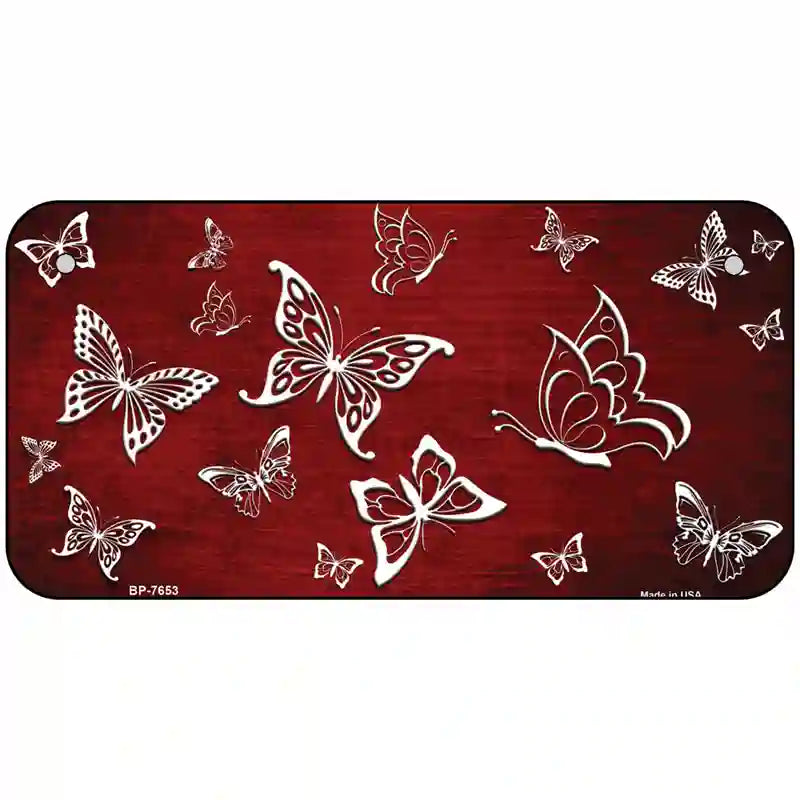 Red White Butterfly Oil Rubbed Metal Novelty License Plate 6" x 3" (BP)