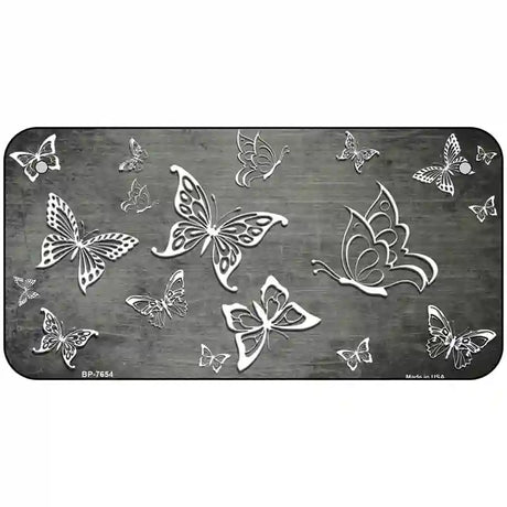 Gray White Butterfly Oil Rubbed Metal Novelty License Plate 6" x 3" (BP)