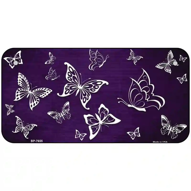 Purple White Butterfly Oil Rubbed Metal Novelty License Plate