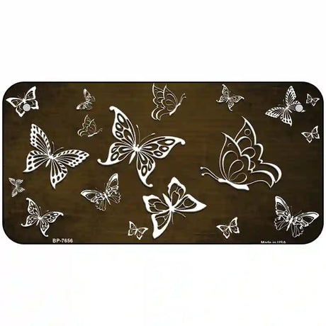 Brown White Butterfly Oil Rubbed Metal Novelty License Plate 6" x 3" (BP)