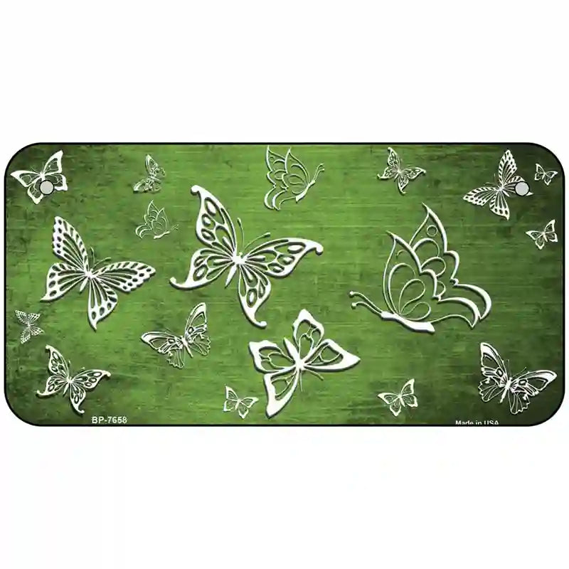 Lime Green White Butterfly Oil Rubbed Metal Novelty License Plate 6" x 3" (BP)