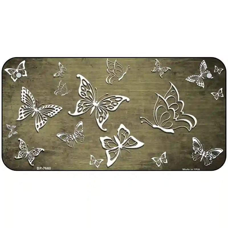 Gold White Butterfly Oil Rubbed Metal Novelty License Plate 6" x 3" (BP)