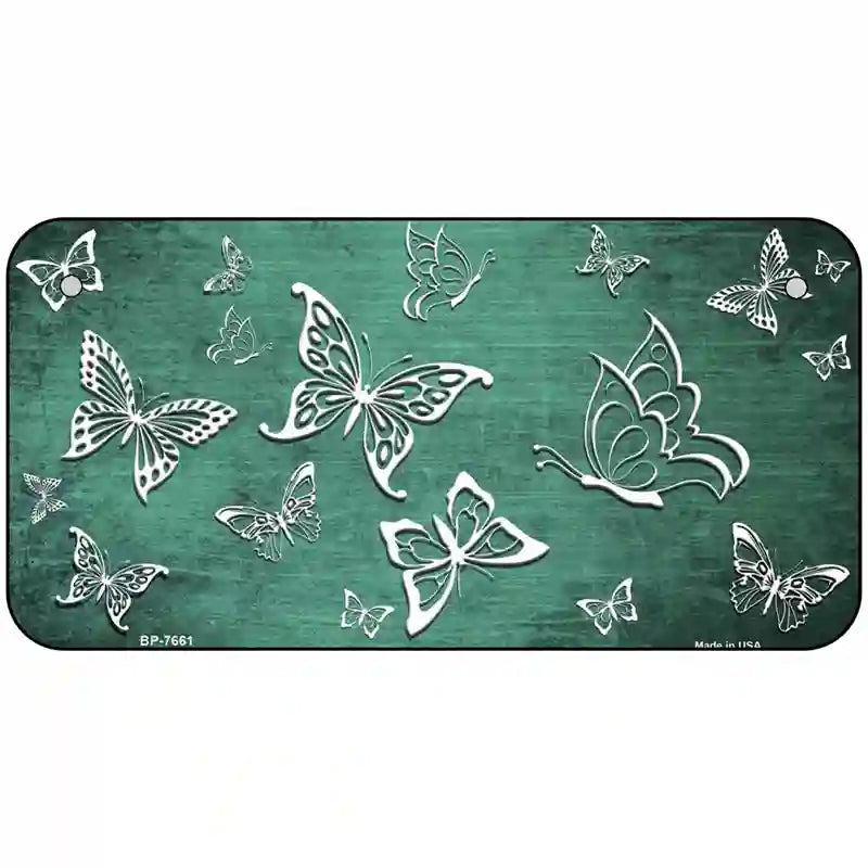 Mint White Butterfly Oil Rubbed Metal Novelty License Plate 6" x 3" (BP)