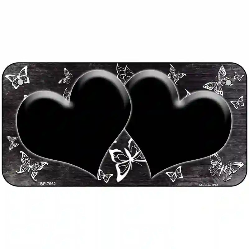 Black White Hearts Butterfly Oil Rubbed Metal Novelty License Plate 6" x 3" (BP)