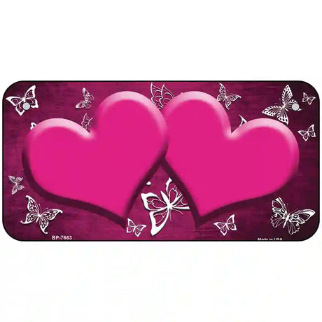 Pink White Hearts Butterfly Oil Rubbed Metal Novelty License Plate 6" x 3" (BP)