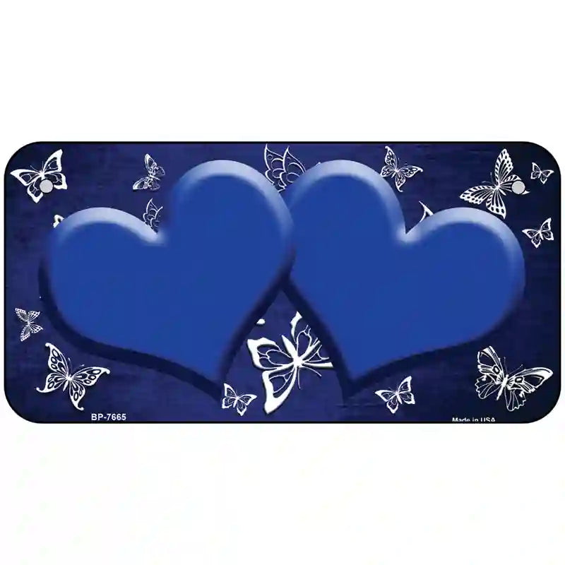 Blue White Hearts Butterfly Oil Rubbed Metal Novelty License Plate 6" x 3" (BP)