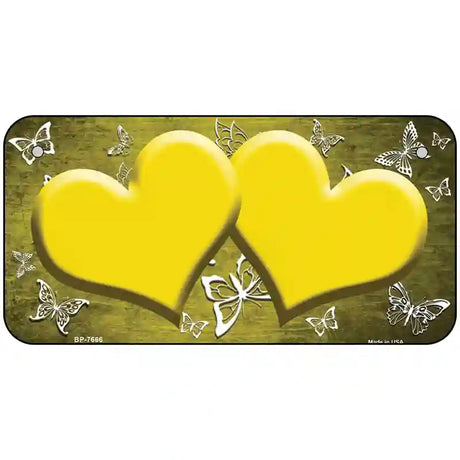 Yellow White Hearts Butterfly Oil Rubbed Metal Novelty License Plate 6" x 3" (BP)