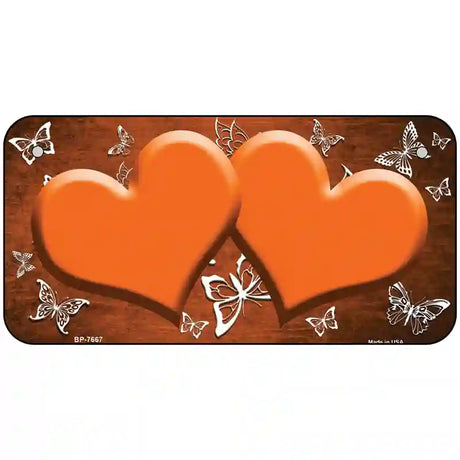 Orange White Hearts Butterfly Oil Rubbed Metal Novelty License Plate 6" x 3" (BP)