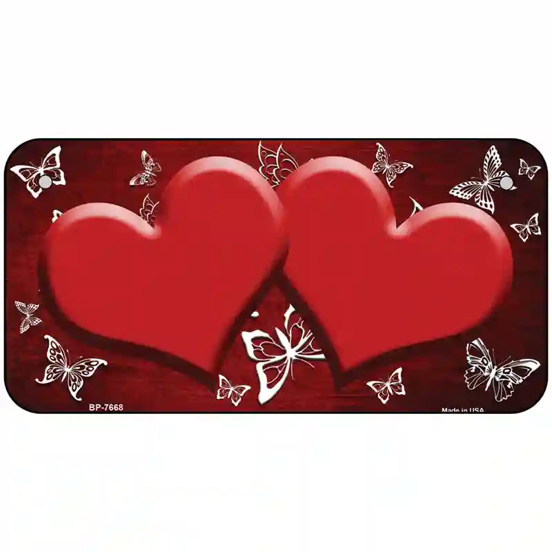 Red White Hearts Butterfly Oil Rubbed Metal Novelty License Plate 6" x 3" (BP)