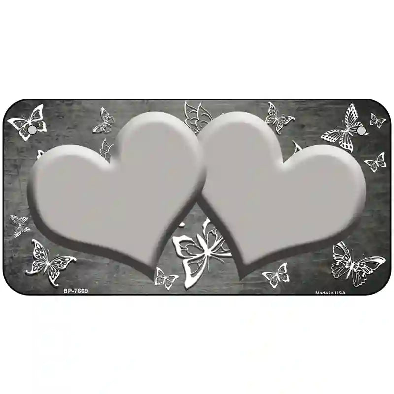 Gray White Hearts Butterfly Oil Rubbed Metal Novelty License Plate 6" x 3" (BP)