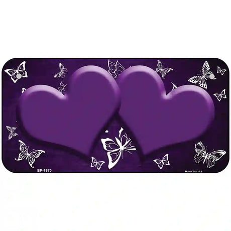 Purple White Hearts Butterfly Oil Rubbed Metal Novelty License Plate 6" x 3" (BP)