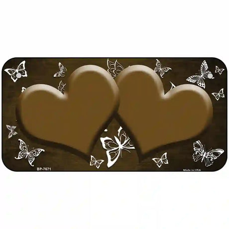 Brown White Hearts Butterfly Oil Rubbed Metal Novelty License Plate 6" x 3" (BP)