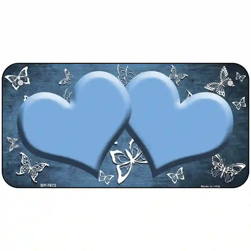 Light Blue White Hearts Butterfly Oil Rubbed Metal Novelty License Plate 6" x 3" (BP)