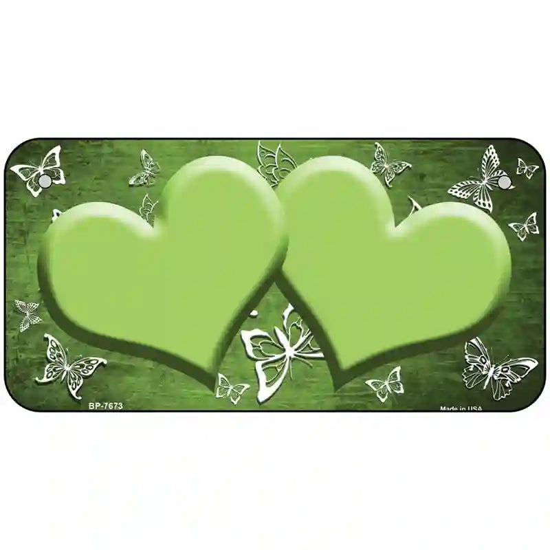 Lime Green White Hearts Butterfly Oil Rubbed Metal Novelty License Plate 6" x 3" (BP)